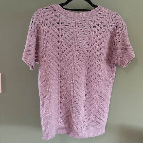 Vanity Metallic Mauve Fashion Herringbone Pattern Sweater Size S - Picture 6 of 7